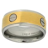 Stainless Steel 14k Gold Plate Ring Band 316L Screw Design Polish Finish Size 6 Bucasi FREE SHIPPING