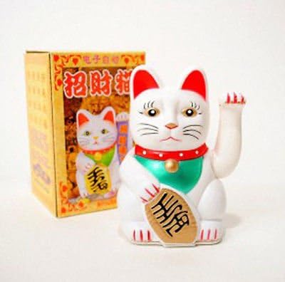 Lucky Beckoning Cat 5" White Wealth Waving Maneki Neko Feng Shui Japanese