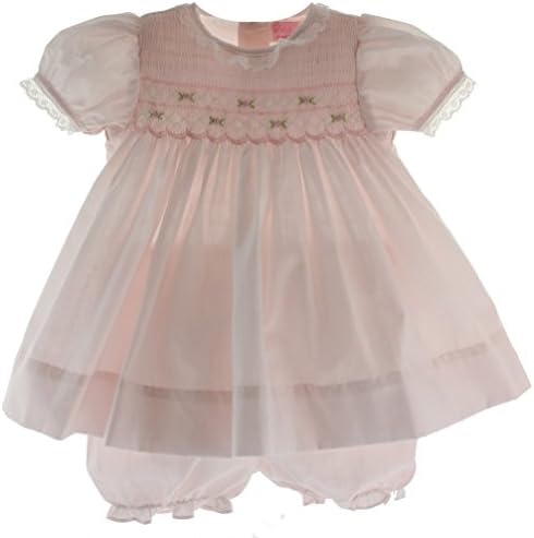 Infant Girls Pink Portrait Dress with Bloomer Set Petit Ami (3M)
