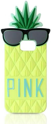 Jicheng Electronic Samsung Galaxy S6 Pineapple Case,3D Cute Victoria's Secret PINK big letters Glasses Fruit Pineapple Silicone Case for Samsung Galaxy S6 yellow