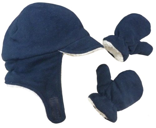N'Ice Caps Boy Sherpa Lined Fleece Brim Flap Hat and Mitten Set