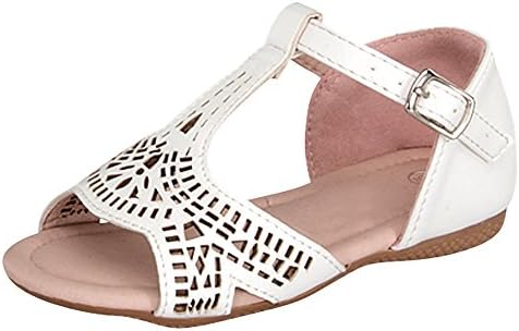 Little Baby Girls Gladiator Laser Cut Out Flat Sandals (4, White)