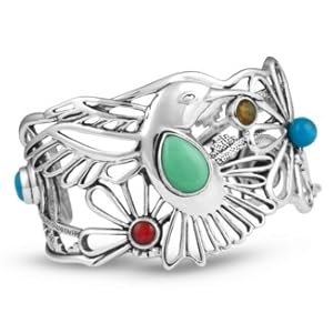 Southwest Spirit Fritz Casuse Sterling Silver Multi-Gemstone Hummingbird Cuff Bracelet