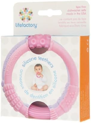 Lifefactory Multi-Sensory Latex &amp; BPA-Free Silicone Teething Ring, Pink/Lilac, Set of 2 by Lifefactory