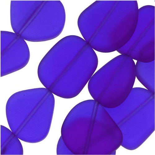 Cultured Sea Glass, Flat Freeform Beads 18-28mm, 5 Pieces, Cobalt Blue