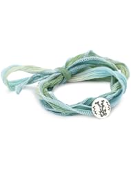 Mizuki Silver Monogram Letter "Y" Button on Ombre Silk Bracelet