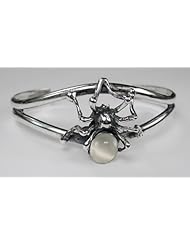 Impressive Sterling Silver Spider Cuff Bracelet Accented with Genuine White Moonstone
