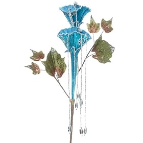  20 inch Blue & Silver Glittered Trumpet Flower Christmas Spray