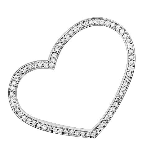 Large Thin Open Heart Tilted Pendant in Sterling Silver with Cubic Zirconias CZ Picture