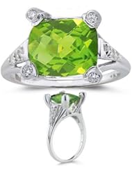0.22 Cts Diamond & 4.04 Cts Peridot Ring in 14K White Gold