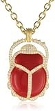 CZ by Kenneth Jay Lane Gold-Plated Coral Enamel and Cubic Zirconia Scarab Pendant Necklace, 36"