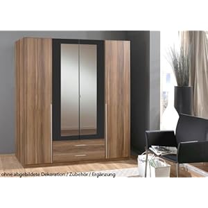 Kleiderschrank r4-trg. in Französisch Nussbaum-Nachb. mit Anthrazit, Maße: B/H/T ca. 180/197/58 cm