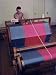 Assistant Mends Loose Thread on a Warping Drum in Weaver Dorothy Liebes' Studio Photo...