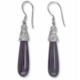 Sterling Silver Purple Fiber Optic Carved Drop Dangle Earrings by Sajen