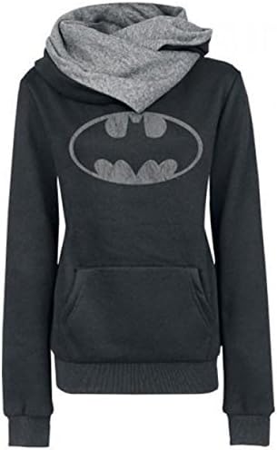 Women Batman Print Sweatshirt Pocket Sweater Punk Pullover Coat Tops Shirt Scarf Neck Hoodies Tees (M)