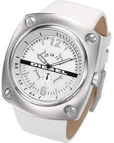 Diesel #DZ1229 Men's Oversize Split Level Watch with White Leather Strap