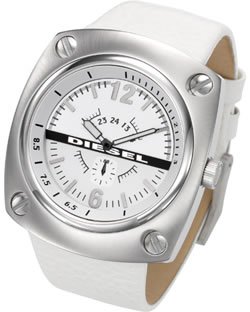 Diesel #DZ1229 Men's Oversize Split Level Watch with White Leather Strap