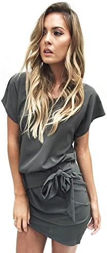 JY Summer Women's Dresses Short Sleeve Casual Shirt Mini Dress With Bow