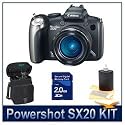 Canon Powershot SX20IS 12.1MP Digital Camera with 20x Wide Angle Optical Image Stabilized Zoom and 2.5-inch Articulating LCD Bundle w/ 2GB SD Memory, Case and Lens Cleaning Kit