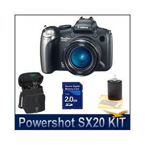 Canon Powershot SX20IS 12.1MP Digital Camera with 20x Wide Angle Optical Image Stabilized Zoom and 2.5-inch Articulating LCD Bundle w/ 2GB SD Memory, Case and Lens Cleaning Kit