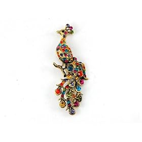 Colorful Crystal Rhinestone Oriental Peacock Pin Brooch
