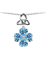 Celtic Love by Kelly (tm) Lucky Shamrock with Celtic Knot made with Heart 6mm Simulated Blue Topaz in 925 Sterling Silver