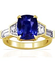 14K Yellow Gold Cushion Cut Blue Sapphire Ring With Sidestones