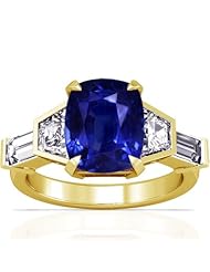 18K Yellow Gold Cushion Cut Blue Sapphire Ring With Sidestones