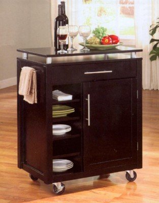 Black Kitchen Cart With Nickel Finish Hardware