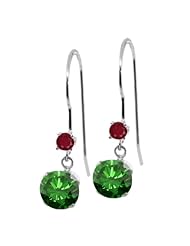 1.34 Ct Round Green Diamond Red Ruby 14K White Gold Earrings