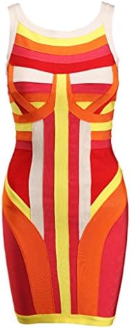 ShijiaBaby Women's Red Orange Yellow and White Sexy Slevessless Ombre Bodycon Bandage Dress Small
