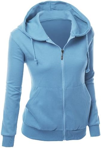 Xpril Women's Basic Hoodie zip up sweater with Side Kangaroo front pockets