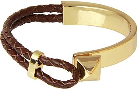 SAACHI accessories Braided Leather Rope Bracelet with Pyramid Stud (Brown)