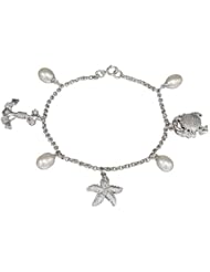 Sterling Silver 7.5 inch Hanging Anchor Starfish and Crab Charm Bracelet