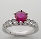 14k White Gold Ring Genuine Ruby 0.88 Ct, And Diamond Ring