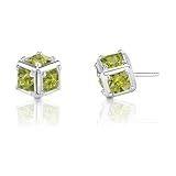 1.75 Carats Princess Cut Peridot Earrings in Sterling Silver