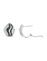 0.70CTW 14K White Gold Genuine Black + White Diamond French Clip Earrings