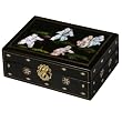 Handmade Mother Of Pearl, Black Lacquer & Gold Jewelry Box With Mirror - Children Playing Design