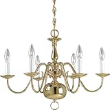 Progress Lighting P4356-10 6-Light Americana Chandelier with Delicate Arms and Decorative Center Column and Candelabra Lamps, Polished Brass