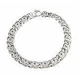 Sterling Silver Men's Handmade Tiger Eye Link Bracelet Rhodium Plated 8.5