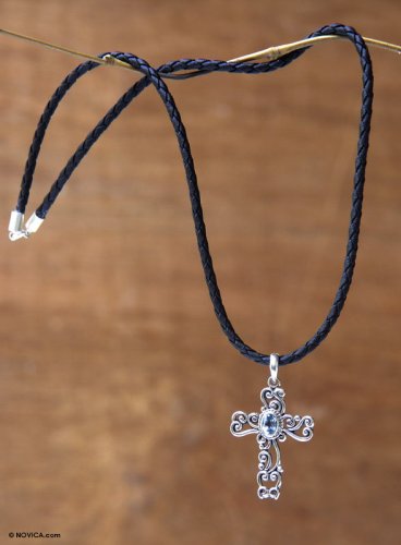 Topaz necklace, 'Balinese Cross'