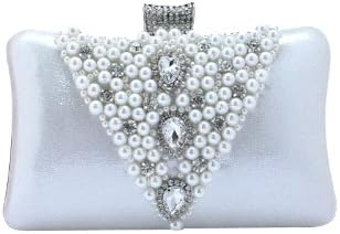 Ladies Elegant Beaded Rhinestone Evening Handbag Wedding Party Bag Purse Clutch Silver