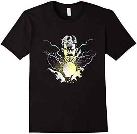 Men's Nikola Tesla Shirt - Lightning Electricity Graphic Nerd Tee Medium Black
