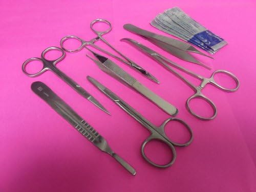 12 PCS O.R PREMIUM GRADE MEDICAL STUDENT BASIC COMPREHENSIVE SUTURE LACERATION REMOVAL FORCEPS HEMOSTAT SCISSORS INSTRUMENTS SET KIT WITH SCALPEL BLADES #23
