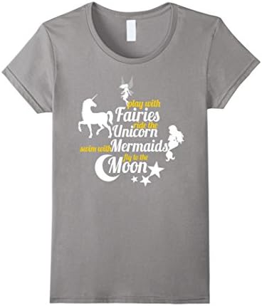 Women's Play with Fairies Ride a Unicorn t-shirt XL Slate