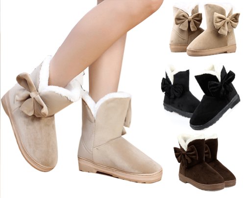 Gaorui women winter soft warm bowknot flat heels boots solid Lady snow boots Mid-calf shoes