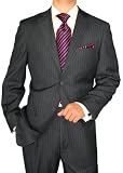 Modern Signature Collection Italian Fit Mens Suit Italian Merino Wool 140s Two Button Jacket Plus Pants Modern Business Suit Charcoal Chalkstripe