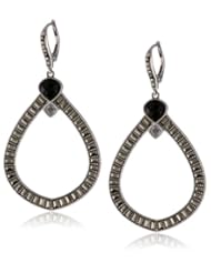 Judith Jack "Flamenco" Sterling Silver, Marcasite and Onyx Open Teardrop Earrings