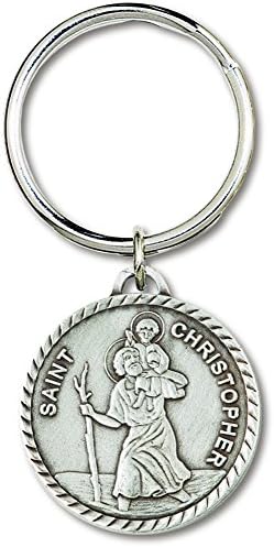 Saint Christopher Round Pewter (Silver) Key Chain/ring for Car or Truck