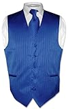 Men's Dress Vest & NeckTie Royal Blue Striped Vertical Stripes sz Sm Men's Dress Vest & NeckTie Royal Blue Striped Vertical Stripes sz Sm